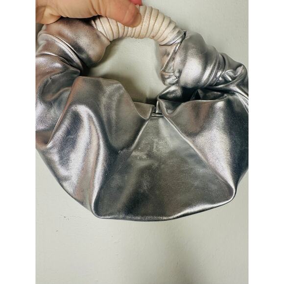 SIMON MILLER Silver Metallic Lopsy Knot Detailing Magnetic Shoulder Bag - Picture 5 of 8